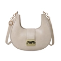 Minimalistische beige halbmondförmige PU-Leder Umhängetasche mit goldener Metallschnalle - Weiß