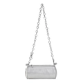 Mini silver cylindrical handbag with litchi texture and metal chain strap for women - Silver
