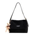 Elegante borsa a spalla in velluto nero con ricamo MEAREY e ciondolo a orsetto - Nero con Ciondolo