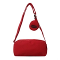 Red nylon crossbody bag with adjustable strap and matching round coin purse detail - Red