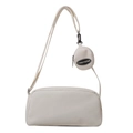 Minimalist cream white crossbody bag with small round coin purse and adjustable strap - White