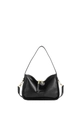 Minimalistische schwarze Damen-Umhängetasche aus PU-Leder mit goldener Hardware - Schwarz