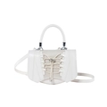 Witte minimalistische laksnoer handtas met trekkoord detail en ronde handgreep - Off-wit