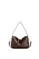 Dunkelbraune Retro-Handtasche aus PU-Leder mit breitem Griff und schmalem Schultergurt - Braun