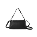 Minimalist black pebble leather crossbody bag with chain handle and slender shoulder strap - Black