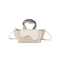 Borsa beige chic con manico artistico in metallo argentato e patta asimmetrica - Bianco Sporco