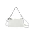 Elegant white PU leather crossbody bag featuring silver chain handle and long strap - White