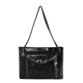Sac bandoulière minimaliste en cuir huilé noir avec bandoulière chaîne et fermoir pivotant - Noir