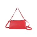 Elegant red leather crossbody bag with silver hardware and interwoven chain strap - Red