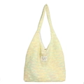 Minimalist knitted tote bag featuring soft pastel stripes in yellow, green, and pink - Yellow