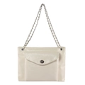 Elegante bolso bandolera de cuero sintético blanco crema con cierre de giro plateado - Blanco Roto