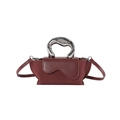 Minimalist burgundy suede handbag with unique silver twist handle and leather strap - Red