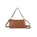 Minimalist caramel brown PU leather crossbody bag with silver chain strap and zipper - Brown