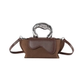 Brown suede and faux leather handbag with sculptural liquid silver metal handle - Brown