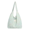 Knitted shoulder tote bag featuring pastel macaron knit and sozakka beaute label - Blue