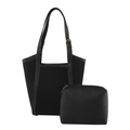 Ensemble sac cabas noir en nylon avec petite pochette et détails en métal doré - Noir
