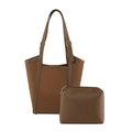 Ensemble sac cabas chic en cuir PU marron avec pochette et garnitures dorées élégantes - Marron