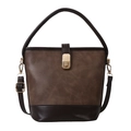 Retro-Handtasche aus PU-Leder in Zweifarb-Design mit Goldschloss und Schulterriemen - Khaki