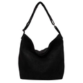 Minimalist black corduroy tote bag with adjustable shoulder strap for women - Black