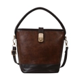 Retro-Eimerbeutel aus braunem PU-Leder mit zweifarbigem Design und verstellbarem Riemen - Braun