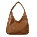 Bolso hobo minimalista de cuero PU marrón con textura y correa ancha para el hombro - Marrón