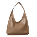 Bolso de hombro minimalista de cuero PU marrón con costura vertical y acabado mate liso - Caqui