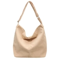 Minimalist beige corduroy hobo shoulder bag with adjustable strap in crescent shape - White