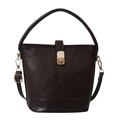 Dunkelbraune PU-Leder Beuteltasche mit goldenem Metallschloss und abnehmbarem Gurt - Braun