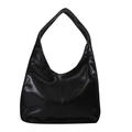 Bolso de hombro minimalista en cuero PU negro brillante con correa ancha y moda - Negro