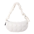 White quilted cloud shoulder bag with ruffled strap and stylish dumpling shape - White