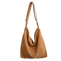 Borsa hobo marrone in velluto a coste con tracolla regolabile e strisce verticali - Marrone