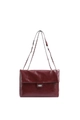 Deep red patent leather shoulder bag with silver rectangle clasp and chain strap - Red