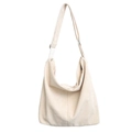 Borsa a tracolla minimalista in velluto a coste beige con tracolla regolabile - Bianco