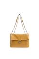 Chic mustard yellow PU leather handbag with silver chain strap and twist lock - Khaki