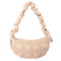 Quilted beige puffer handbag with chic ruched handle and padded minimalist design - Khaki