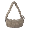 Quilted cloud shoulder bag with pleated strap in deep khaki finish for women - Green