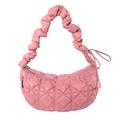Pink quilted puffer shoulder bag with ruffled strap and drawstring detail - Watermelon Red