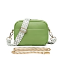 Green lychee pattern leather camera bag with wide geometric strap and golden chain detail - Green