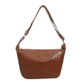 Dark brown PU leather crossbody hobo bag with vintage texture and adjustable strap - Tan