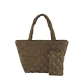 Borsa a mano trapuntata in nylon verde oliva con pochette coordinata e cuciture a rombi - Set di borse a spalla / Marrone