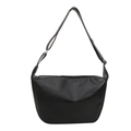 Minimalist black PU leather crossbody bag with adjustable strap and silver metal buckle - Black