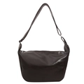 Minimalist dark brown glossy PU leather crossbody bag with adjustable shoulder strap - Brown
