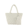 Borsa tote trapuntata color panna in nylon con portamonete abbinato e manici morbidi - Set di borse a spalla / Bianco