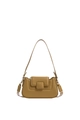 Bolso de hombro minimalista de cuero PU caqui con correa tejida de patrón geométrico - Caqui