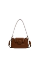 Bolso de mano de cuero PU marrón oscuro con correa ancha estampada y solapa lisa - Marrón