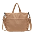 Elegante bolso tote de pana caqui con bolsillos frontales y correa de hombro ajustable - Caqui