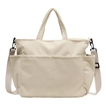 Bolso tote minimalista de pana beige con correa ajustable y gran bolsillo frontal - Blanco Roto