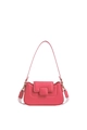 Pink PU leather baguette shoulder bag with stylish patterned strap and top handle - Pink
