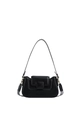 Minimalist black PU leather underarm bag with decorative buckle and wide woven strap - Black
