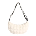 Quilted cream nylon crescent bag with striped adjustable strap for casual daily use - White
